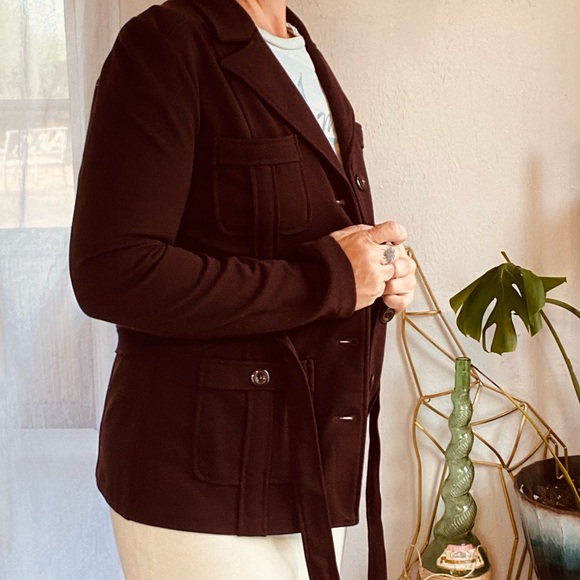 BCBGMAXAZRIA Retro Vibe Brown / Maroon Belted Jacket Size Large - Picture 6 of 16